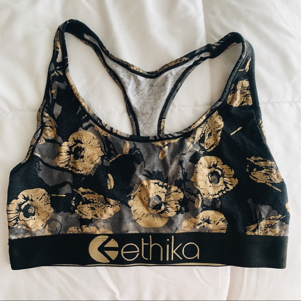 Ethika Gold Roses Foiled Print Sports Bra